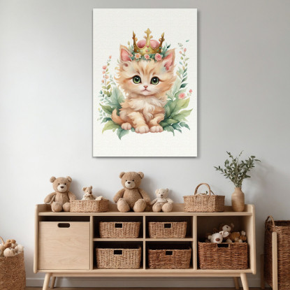 Quadro Per Bimba Decorazione Per Cameretta Gattino Con Corona Reale  banb13 quadro stampato su tela