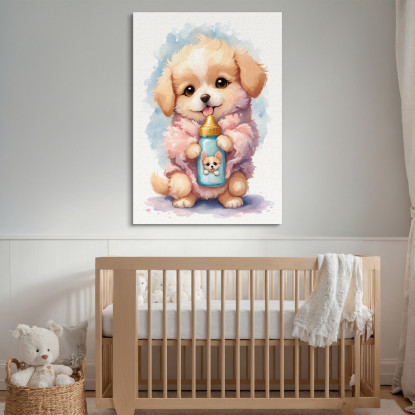 Quadro Decorativo Per Cameretta Bimba Cane Bambino Cucciolo Con Biberon  banb15 quadro stampato su tela