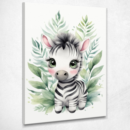 Quadro Per Bambino Decorazione Per Nursery Cucciolo Di Zebra Con Decorazione Floreale  banb16 quadro stampato su tela