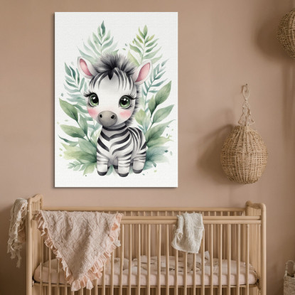 Quadro Per Bambino Decorazione Per Nursery Cucciolo Di Zebra Con Decorazione Floreale  banb16 quadro stampato su tela