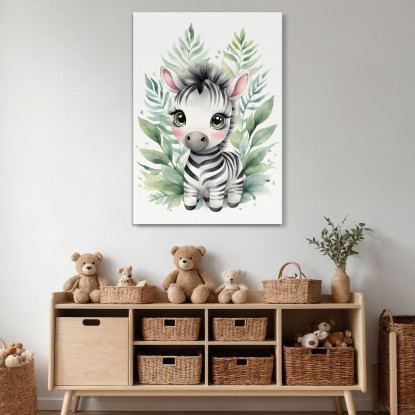 Quadro Per Bambino Decorazione Per Nursery Cucciolo Di Zebra Con Decorazione Floreale  banb16 quadro stampato su tela