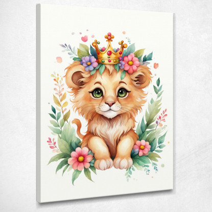 Quadro Per Nursery Decorazione Bimba Leone Cucciolo Con Coroncina Colorata  banb26 quadro stampato su tela