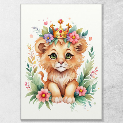 Quadro Per Nursery Decorazione Bimba Leone Cucciolo Con Coroncina Colorata  banb26 quadro stampato su tela