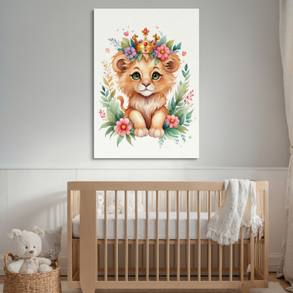 Quadro Per Nursery Decorazione Bimba Leone Cucciolo Con Coroncina Colorata  banb26 quadro stampato su tela