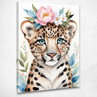 Quadro Decorativo Per Nursery E Cameretta Leopardo Con Coroncina E Occhi Blu  banb28 quadro stampato su tela