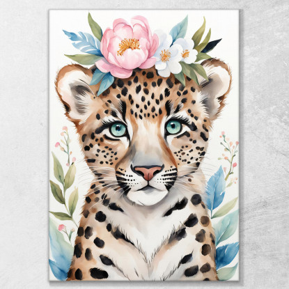 Quadro Decorativo Per Nursery E Cameretta Leopardo Con Coroncina E Occhi Blu  banb28 quadro stampato su tela