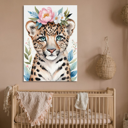 Quadro Decorativo Per Nursery E Cameretta Leopardo Con Coroncina E Occhi Blu  banb28 quadro stampato su tela