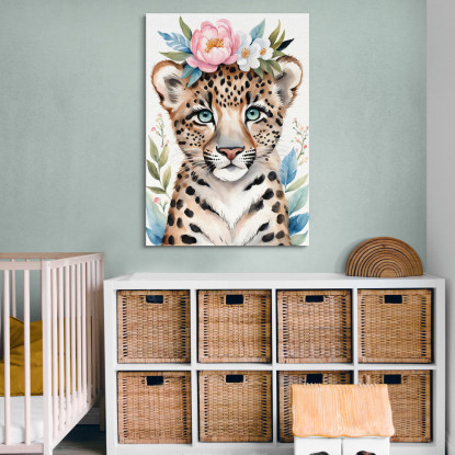 Quadro Decorativo Per Nursery E Cameretta Leopardo Con Coroncina E Occhi Blu  banb28 quadro stampato su tela