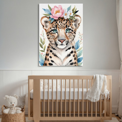 Quadro Decorativo Per Nursery E Cameretta Leopardo Con Coroncina E Occhi Blu  banb28 quadro stampato su tela