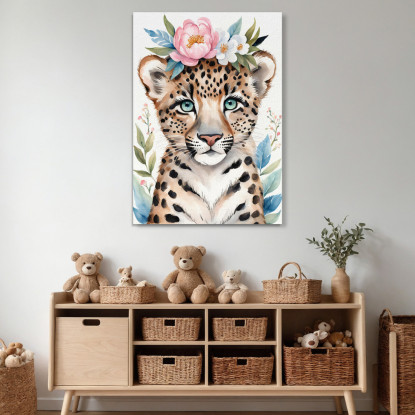 Quadro Decorativo Per Nursery E Cameretta Leopardo Con Coroncina E Occhi Blu  banb28 quadro stampato su tela