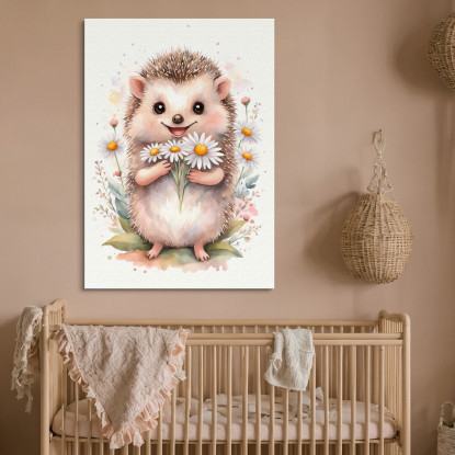 Quadro Per Nursery Decorazione Cameretta Riccio Con Mazzo Di Margherite E Foglie  banb29 quadro stampato su tela