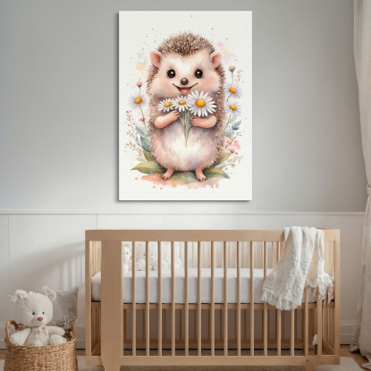 Quadro Per Nursery Decorazione Cameretta Riccio Con Mazzo Di Margherite E Foglie  banb29 quadro stampato su tela