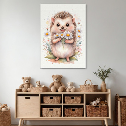 Quadro Per Nursery Decorazione Cameretta Riccio Con Mazzo Di Margherite E Foglie  banb29 quadro stampato su tela