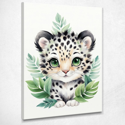 Quadro Per Cameretta Bambino Leopardo Baby In Foresta Verde  banb34 quadro stampato su tela