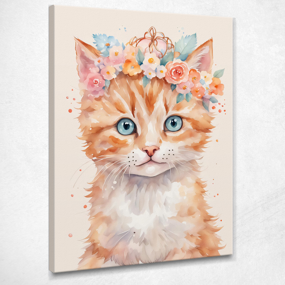 Quadro Per Cameretta Bimba Gattino Carino Con Bouquet Di Fiori  banb36 quadro stampato su tela