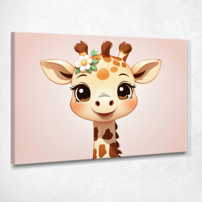 Quadro Decorativo Per Cameretta Bimbo Giraffa Carina Con Dettaglio Floreale  banb40 quadro stampato su tela