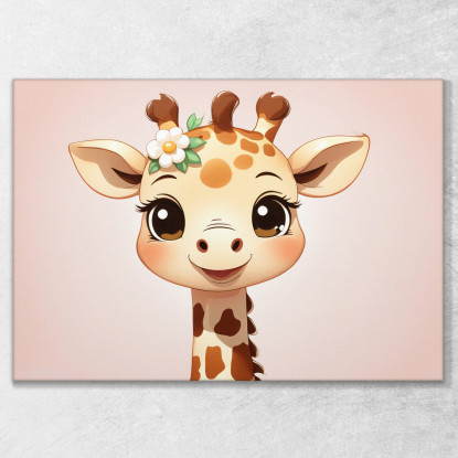 Quadro Decorativo Per Cameretta Bimbo Giraffa Carina Con Dettaglio Floreale  banb40 quadro stampato su tela