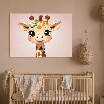 Quadro Decorativo Per Cameretta Bimbo Giraffa Carina Con Dettaglio Floreale  banb40 quadro stampato su tela