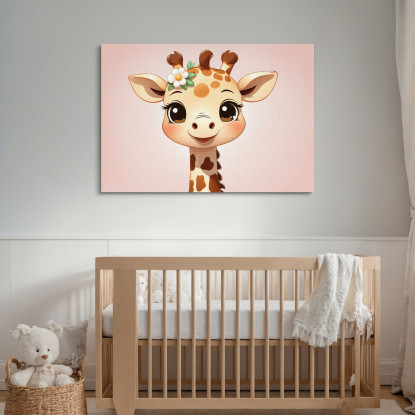 Quadro Decorativo Per Cameretta Bimbo Giraffa Carina Con Dettaglio Floreale  banb40 quadro stampato su tela