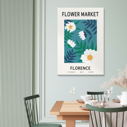 Quadro Boho Chic Minimal Illustrazione Mercato Dei Fiori Firenze Con Margherite  bho8 quadro stampato su tela