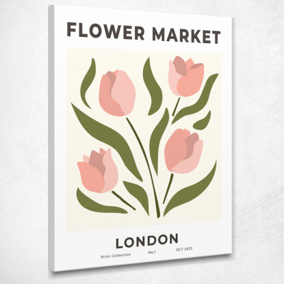 Quadro Boho Chic Minimal Mercato Dei Fiori Londra Tulipani Rosa  bho11 quadro stampato su tela