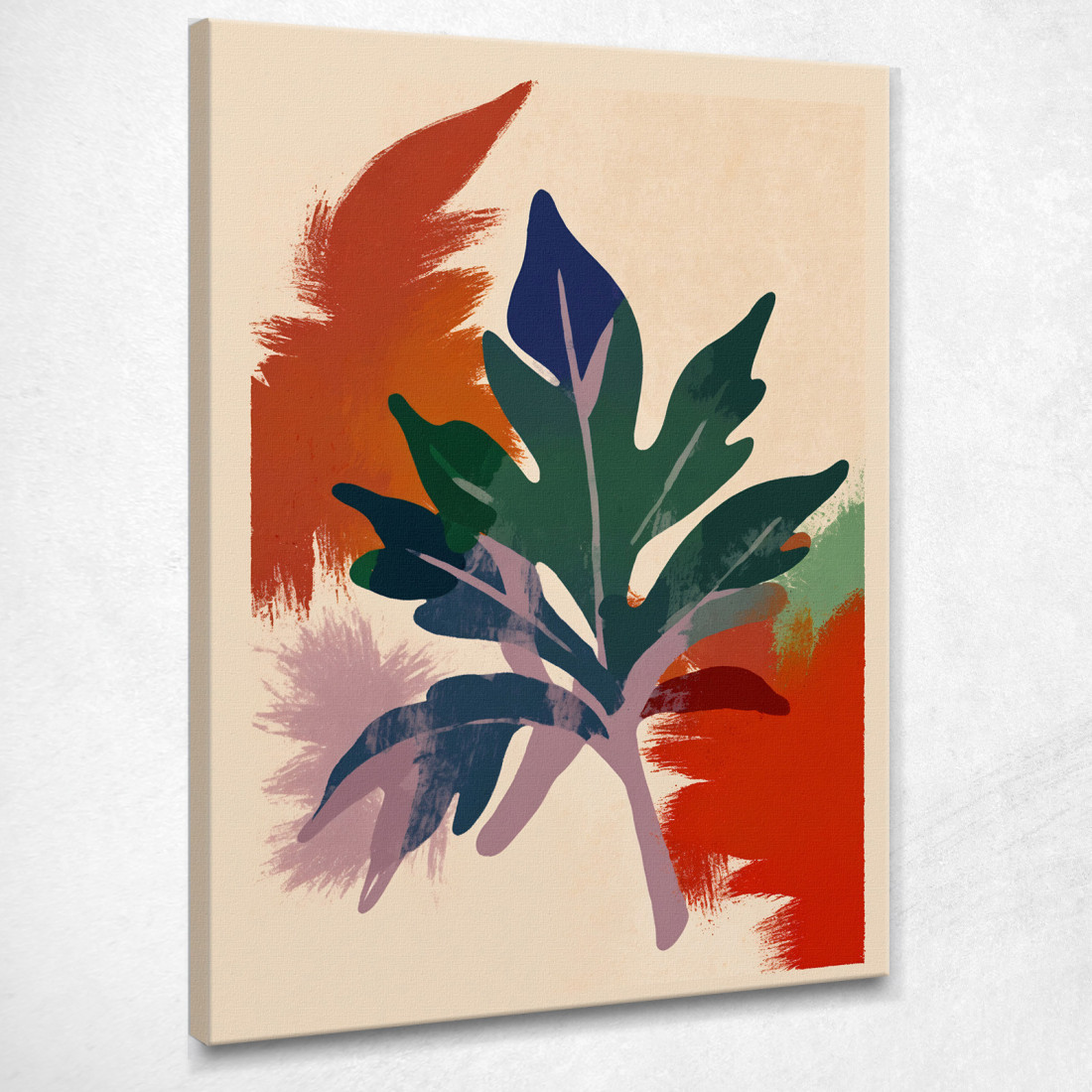 Quadro Boho Chic Minimal Motivo Botanico Con Foglie Verdi E Sfondo Colorato  bho19 quadro stampato su tela