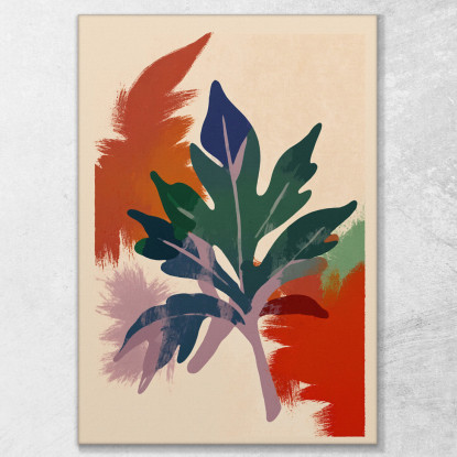 Quadro Boho Chic Minimal Motivo Botanico Con Foglie Verdi E Sfondo Colorato  bho19 quadro stampato su tela