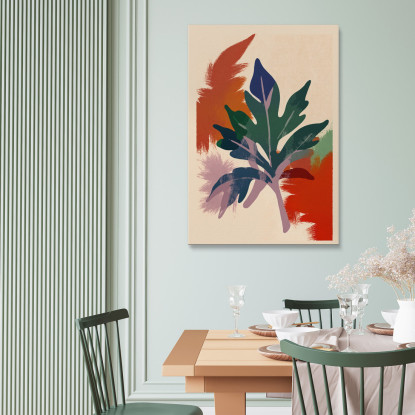 Quadro Boho Chic Minimal Motivo Botanico Con Foglie Verdi E Sfondo Colorato  bho19 quadro stampato su tela