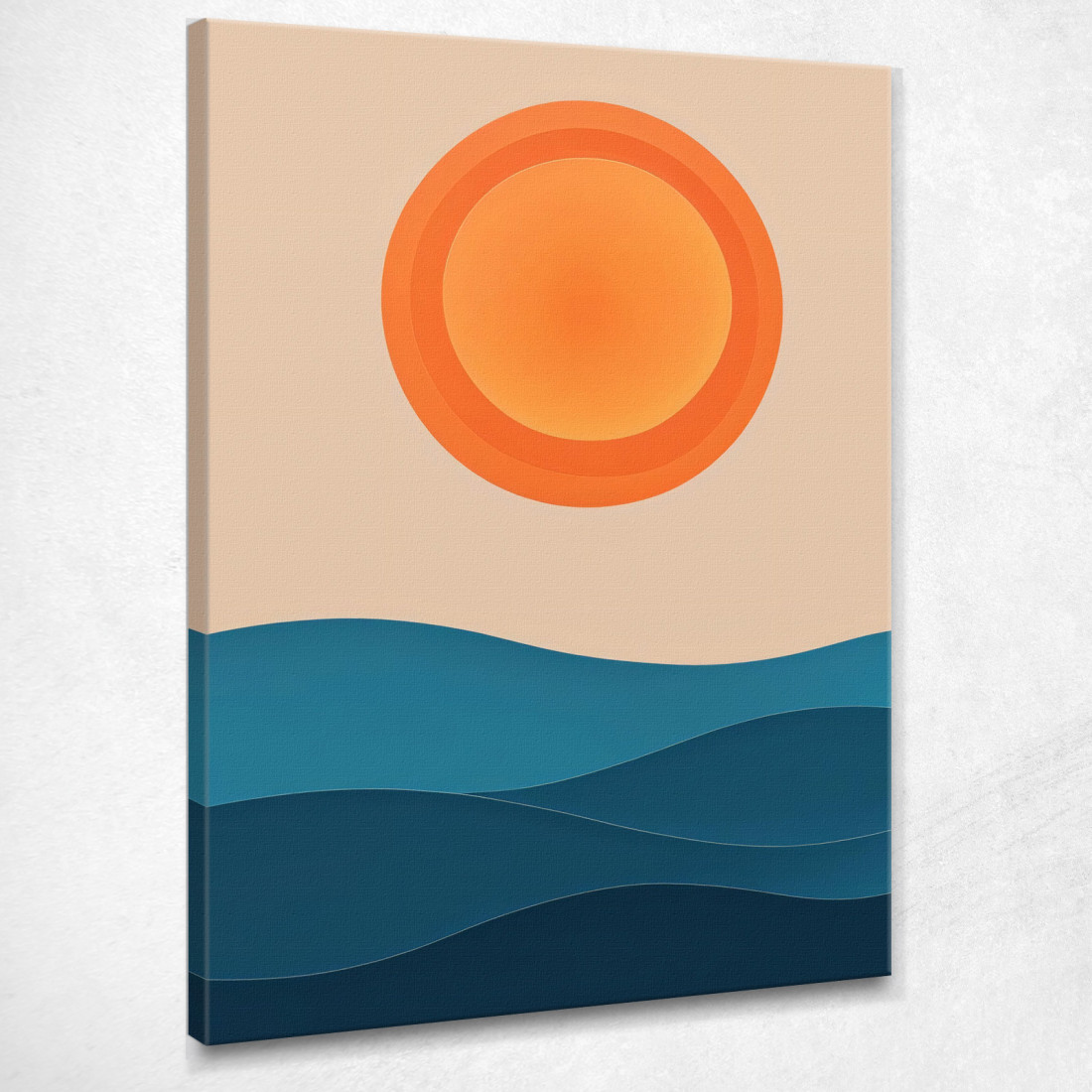 Quadro Boho Chic Minimal Onde Blu Sotto Un Sole Arancione bho21 quadro stampato su tela