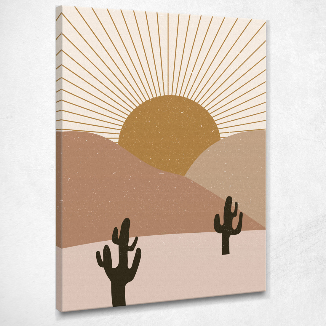 Quadro Boho Chic Minimal Paesaggio Desertico Con Cactus Al Tramonto  bho23 quadro stampato su tela