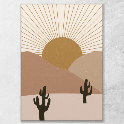 Quadro Boho Chic Minimal Paesaggio Desertico Con Cactus Al Tramonto  bho23 quadro stampato su tela