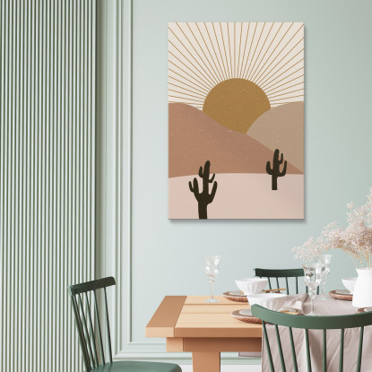 Quadro Boho Chic Minimal Paesaggio Desertico Con Cactus Al Tramonto  bho23 quadro stampato su tela