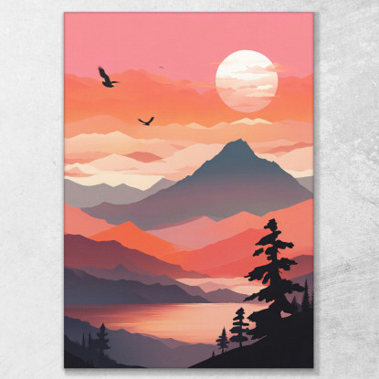 Quadro Boho Chic Minimal Paesaggio Montuoso Al Tramonto  bho24 quadro stampato su tela