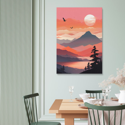 Quadro Boho Chic Minimal Paesaggio Montuoso Al Tramonto  bho24 quadro stampato su tela