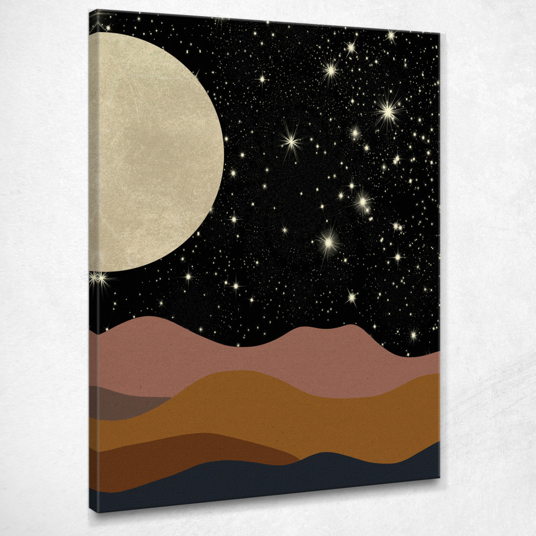 Quadro Boho Chic Minimal Paesaggio Notturno Con Luna E Stelle  bho26 quadro stampato su tela