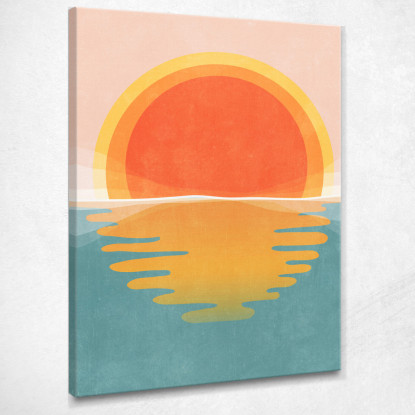 Quadro Boho Chic Minimal Sfumature D'Arancio E Blu Del Sole Sul Mare  bho32 quadro stampato su tela