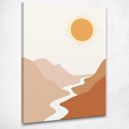 Quadro Boho Chic Minimal Tramonto Del Sole Sul Fiume Tra Le Montagne  bho37 quadro stampato su tela