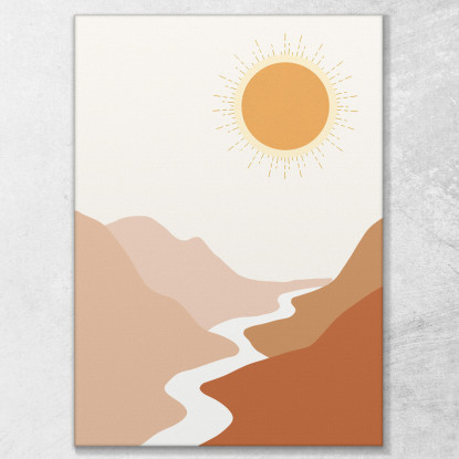 Quadro Boho Chic Minimal Tramonto Del Sole Sul Fiume Tra Le Montagne  bho37 quadro stampato su tela