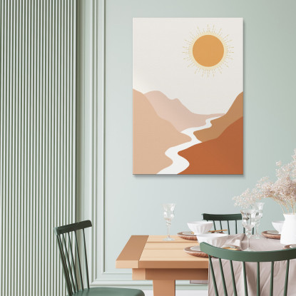 Quadro Boho Chic Minimal Tramonto Del Sole Sul Fiume Tra Le Montagne  bho37 quadro stampato su tela