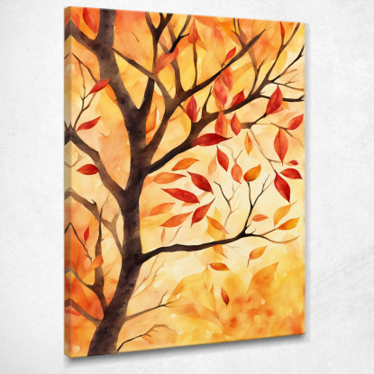 Quadro Botanico Moderno Albero Autunnale Con Foglie Rosse E Arancioni  btn1 quadro stampato su tela