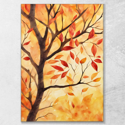 Quadro Botanico Moderno Albero Autunnale Con Foglie Rosse E Arancioni  btn1 quadro stampato su tela