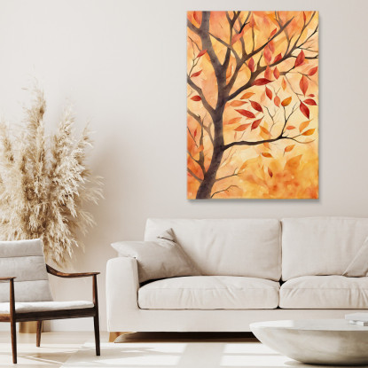 Quadro Botanico Moderno Albero Autunnale Con Foglie Rosse E Arancioni  btn1 quadro stampato su tela