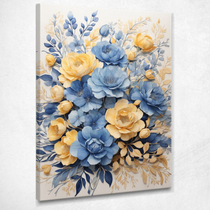 Quadro Botanico Moderno Composizione Floreale Azzurro E Giallo  btn7 quadro stampato su tela