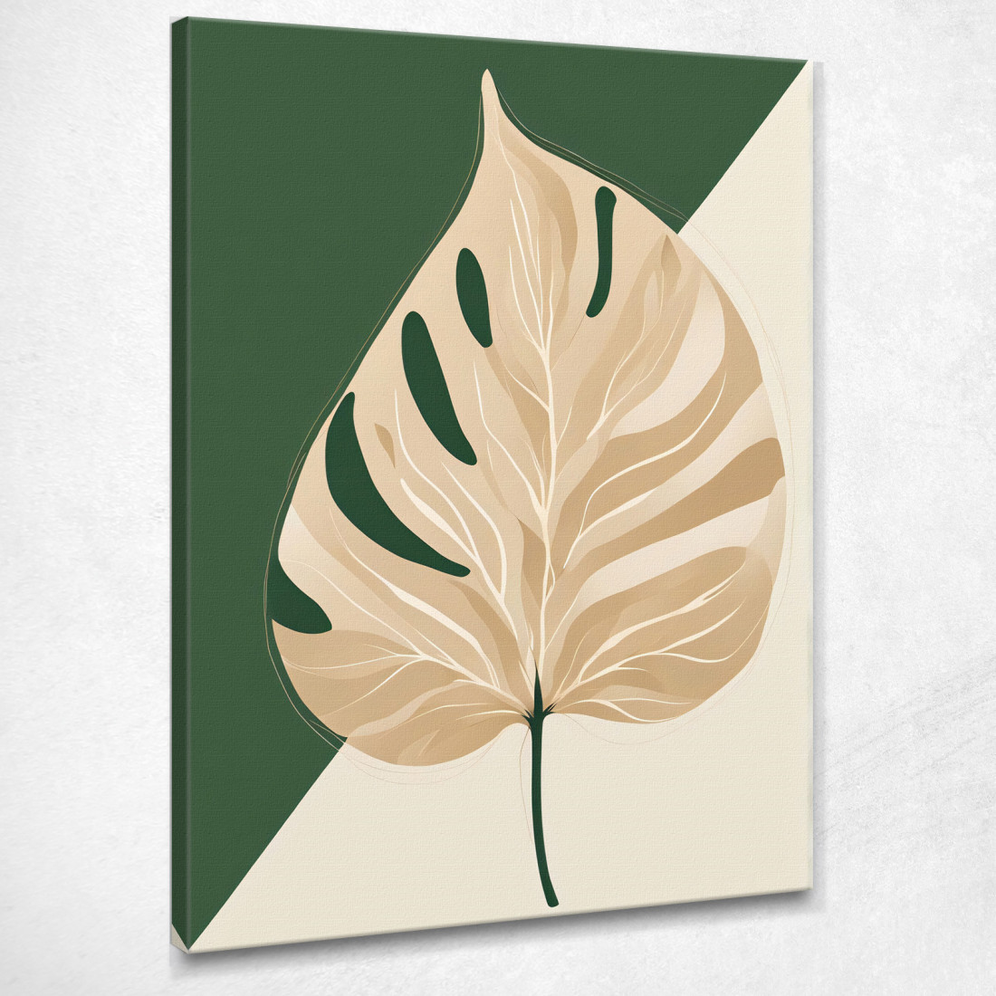 Quadro Botanico Moderno Composizione Minimalista Foglia Solitaria Verde E Beige  btn9 quadro stampato su tela