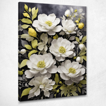 Quadro Botanico Moderno Eleganza Di Fiori Bianchi Su Sfondo Scuro  btn15 quadro stampato su tela