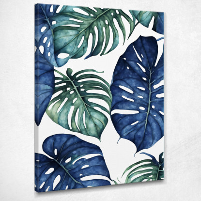 Quadro Botanico Moderno Foglie Di Monstera In Toni Blu E Verdi  btn21 quadro stampato su tela