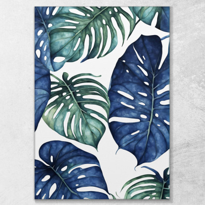 Quadro Botanico Moderno Foglie Di Monstera In Toni Blu E Verdi  btn21 quadro stampato su tela