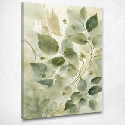 Quadro Botanico Moderno Foglie E Bacche In Tono Verde E Beige  btn22 quadro stampato su tela