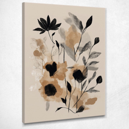 Quadro Botanico Moderno Foglie E Fiori Minimalisti Colore Sabbia  btn23 quadro stampato su tela