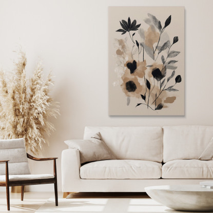 Quadro Botanico Moderno Foglie E Fiori Minimalisti Colore Sabbia  btn23 quadro stampato su tela